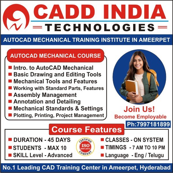 AutoCAD Mechanical Training in Ameerpet Hyderabad Telangana