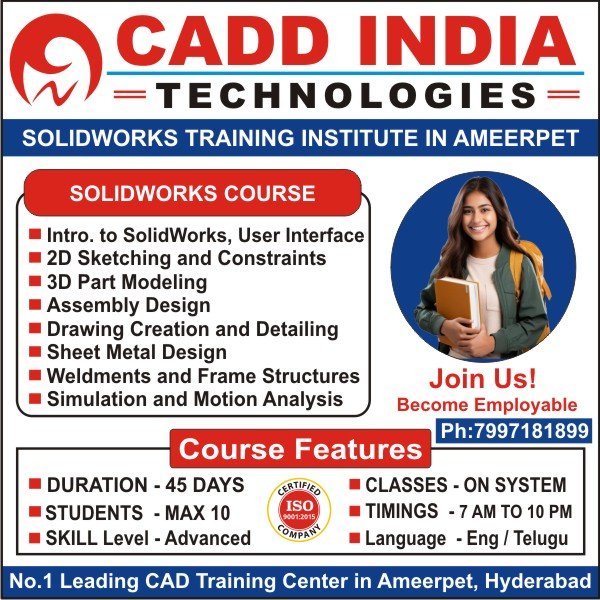 SolidWorks Training in Ameerpet, SolidWorks Course in Ameerpet, SolidWorks Institutes in Ameerpet, Best SolidWorks Training Institutes in Ameerpet Hyderabad – Cadd India Technologies SolidWorks Training in Ameerpet, SolidWorks Course in Ameerpet, SolidWorks Institutes in Ameerpet, Best SolidWorks Training Institutes in Ameerpet Hyderabad – Cadd India Technologies