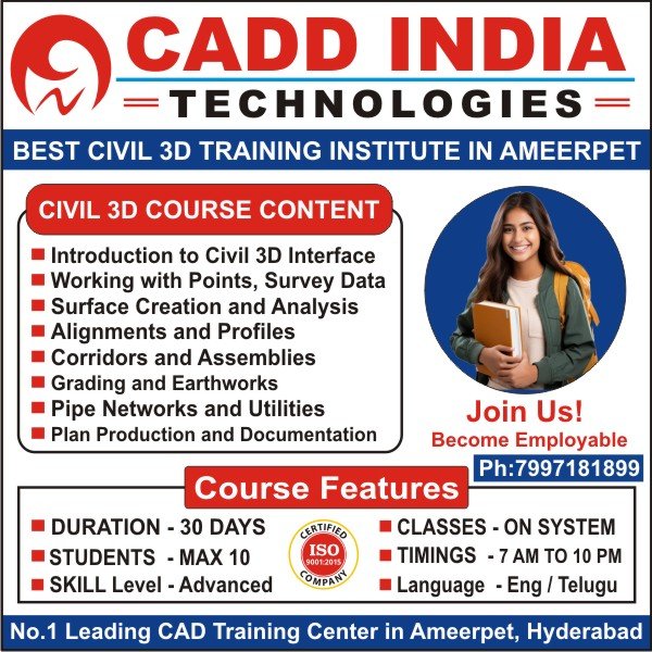 Civil 3D Training in Ameerpet, Civil 3D Course in Ameerpet, Civil 3D Institutes in Ameerpet, Best Civil 3D Training Institutes in Ameerpet Hyderabad – Cadd India Technologies Civil 3D Training in Ameerpet, Civil 3D Course in Ameerpet, Civil 3D Institutes in Ameerpet, Best Civil 3D Training Institutes in Ameerpet Hyderabad – Cadd India Technologies