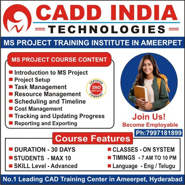 MS Project Training in Ameerpet, MS Project Course in Ameerpet, MS Project Institutes in Ameerpet, Best MS Project Training Institutes in Ameerpet Hyderabad – Cadd India Technologies MS Project Training in Ameerpet, MS Project Course in Ameerpet, MS Project Institutes in Ameerpet, Best MS Project Training Institutes in Ameerpet Hyderabad – Cadd India Technologies