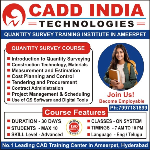 Quantity Survey Training in Ameerpet, Quantity Survey Course in Ameerpet, Quantity Survey Institutes in Ameerpet, Best Quantity Survey Training Institutes in Ameerpet Hyderabad – Cadd India Technologies Quantity Survey Training in Ameerpet, Quantity Survey Course in Ameerpet, Quantity Survey Institutes in Ameerpet, Best Quantity Survey Training Institutes in Ameerpet Hyderabad – Cadd India Technologies
