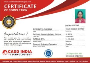 AutoCAD Civil Course Software Training Institute in Ameerpet Hyderabad SAMPLE CERTIFICATE @ Cadd India Technologies AutoCAD Civil Course Software Training Institute in Ameerpet Hyderabad SAMPLE CERTIFICATE @ Cadd India Technologies