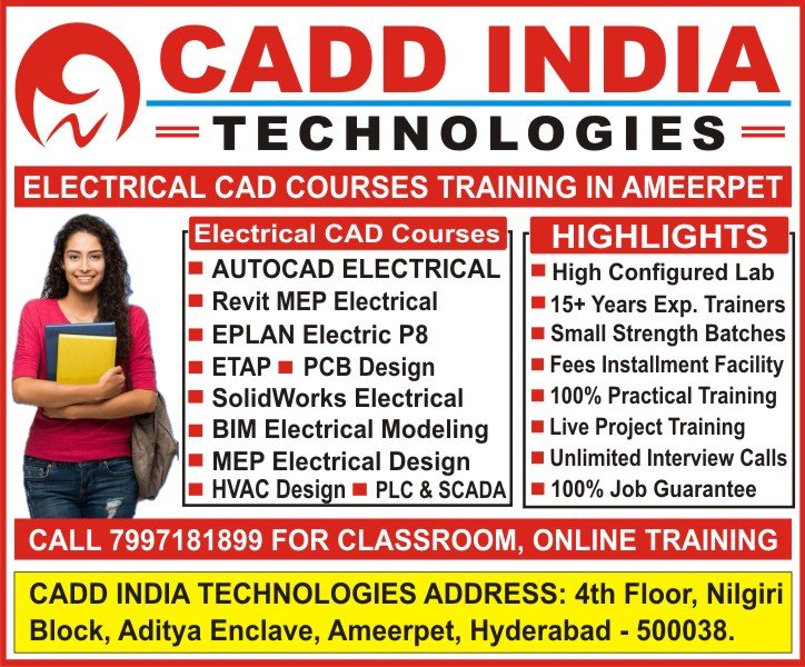 Electrical CAD Courses Software Training Institute in Ameerpet AutoCAD Electrical, Revit MEP, EPLAN, ETAP, PCB Design, HVAC, PLC, SCADA Courses at CADD INDIA TECHNOLOGIES